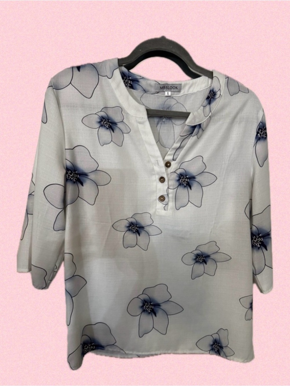 MISSLOOK White Tunic Top with Blue Floral Print